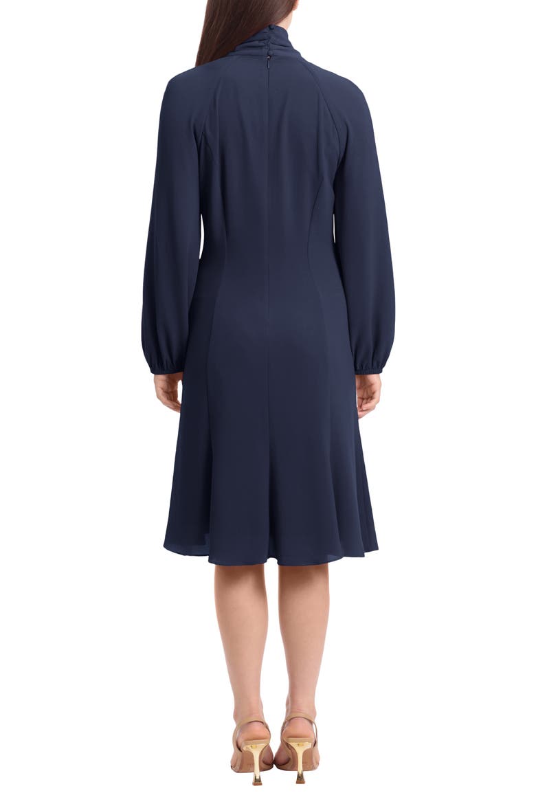 Tie Neck Long Sleeve Fit & Flare Dress, Alternate, color, MYSTERY NAVY