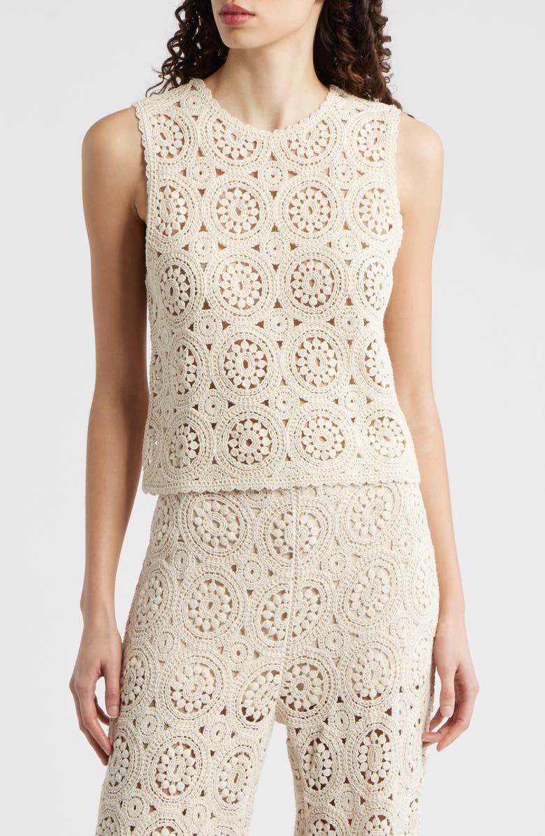 FRAME The Crochet Cotton Tank, Main, color, Cream
