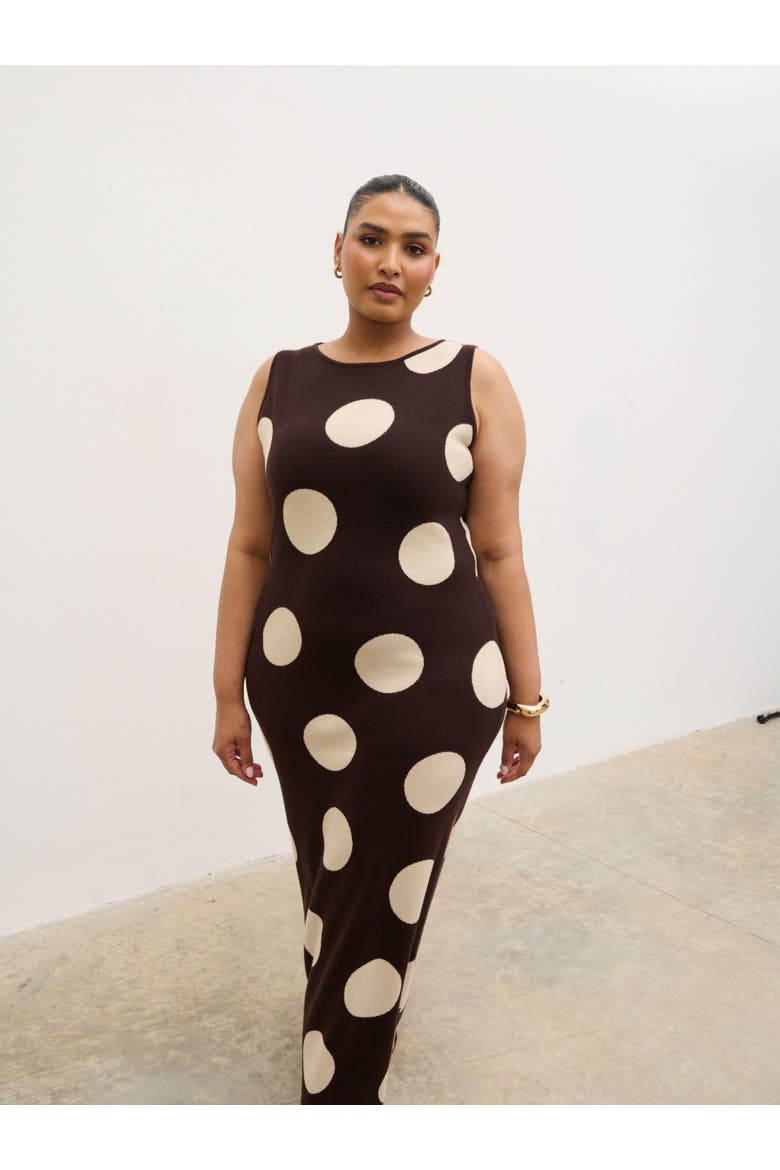 Curve Sarover Polka Knit Dress, Alternate, color, Brown And Cream