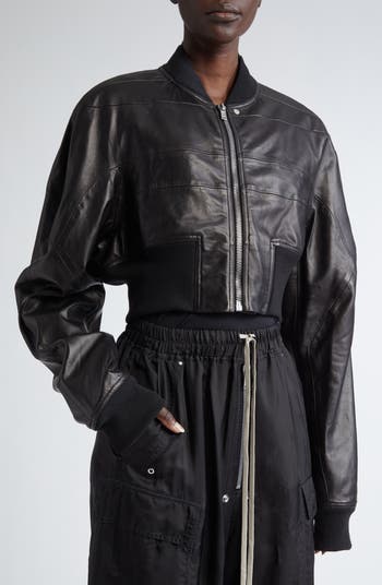 レザージャケット・コート RICK OWENS GIRDERED BOMBER CROPPED LEATHER Rick Owens Girdered Leather Crop Bomber Jacket | Nordstrom