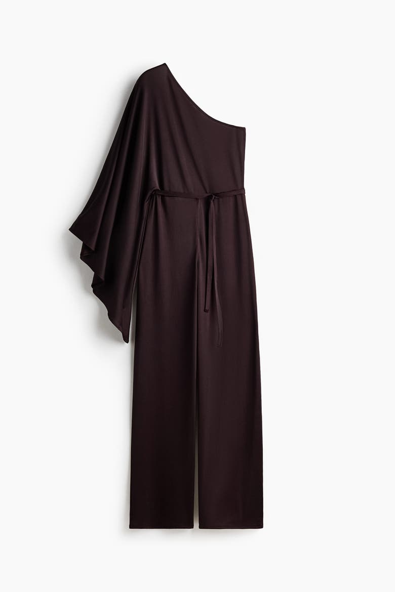 Tie-belt One-shoulder Jumpsuit, Alternate, color, Burgundy