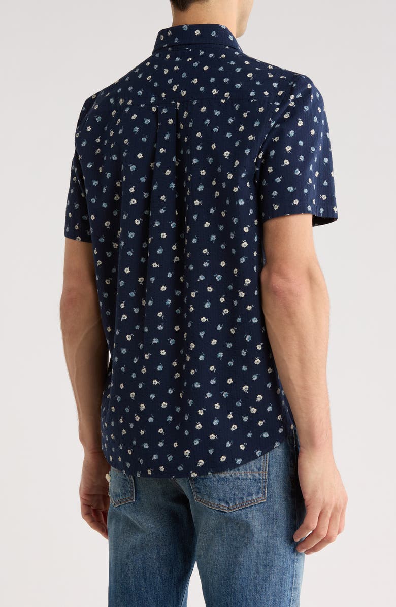 14th & Union Print Short Sleeve Cotton Seersucker Button-Up Shirt, Alternate, color, Navy Flutter Tossed Ditsy