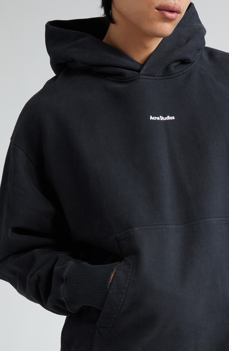 Acne Studios Small Logo Embroidered Organic Cotton Hoodie, Alternate, color, Black