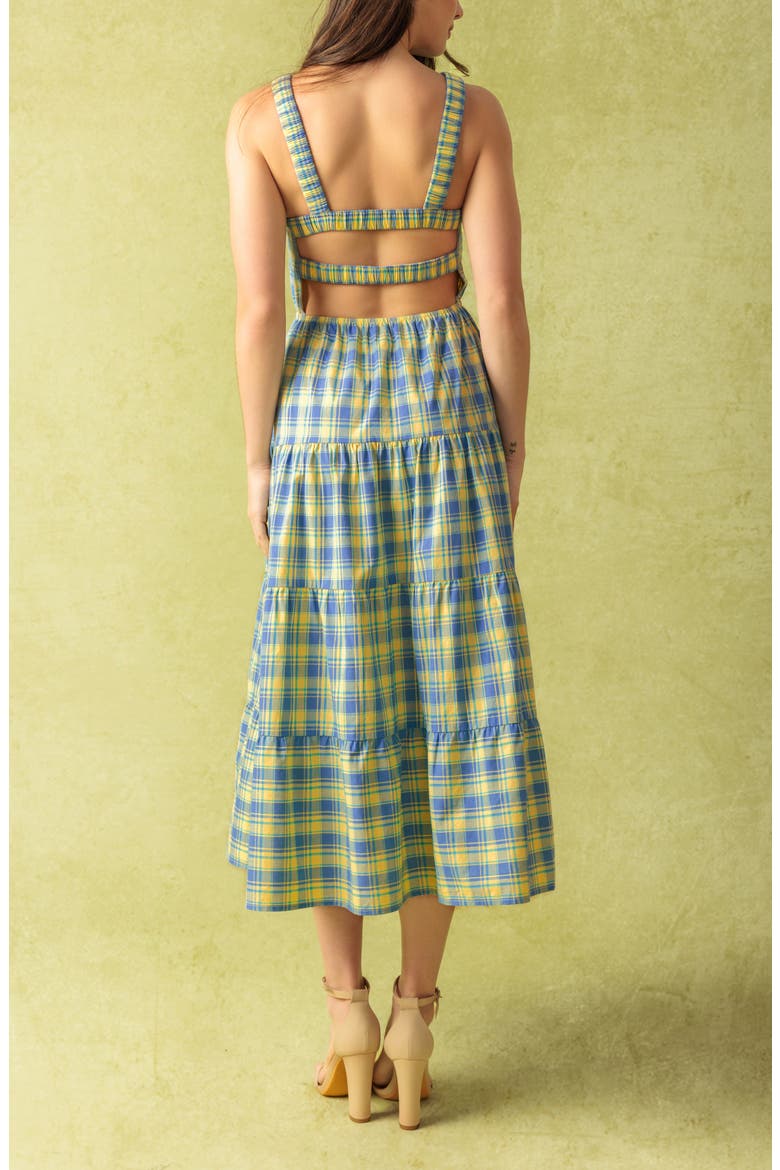 Plaid Tiered Cotton Midi Dress, Alternate, color, YELLOW BLUE