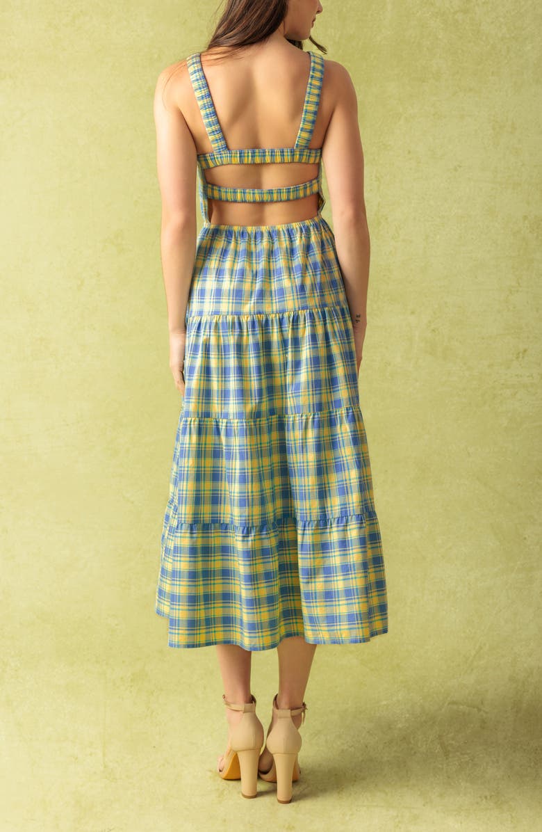 Plaid Tiered Cotton Midi Dress