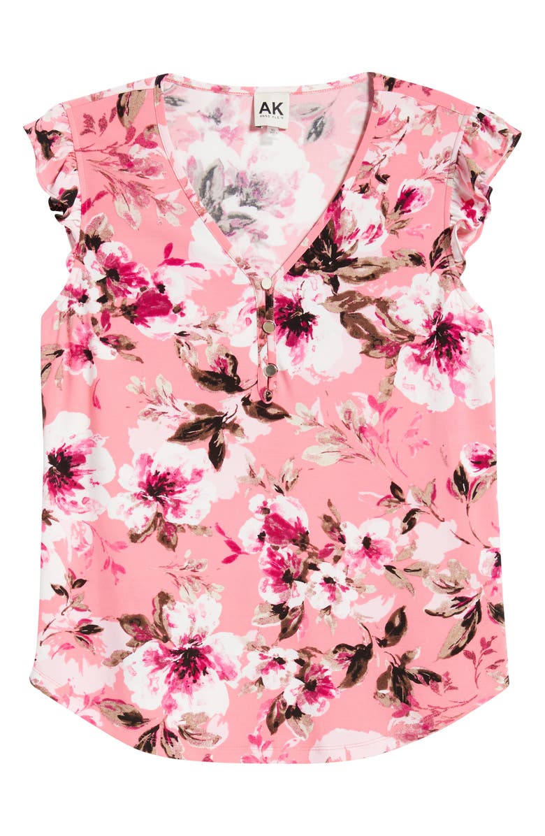 AK ANNE KLEIN Floral Ruffle Jersey Top, Alternate, color, Calypso Coral Multi