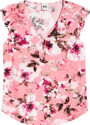 AK ANNE KLEIN Floral Ruffle Jersey Top