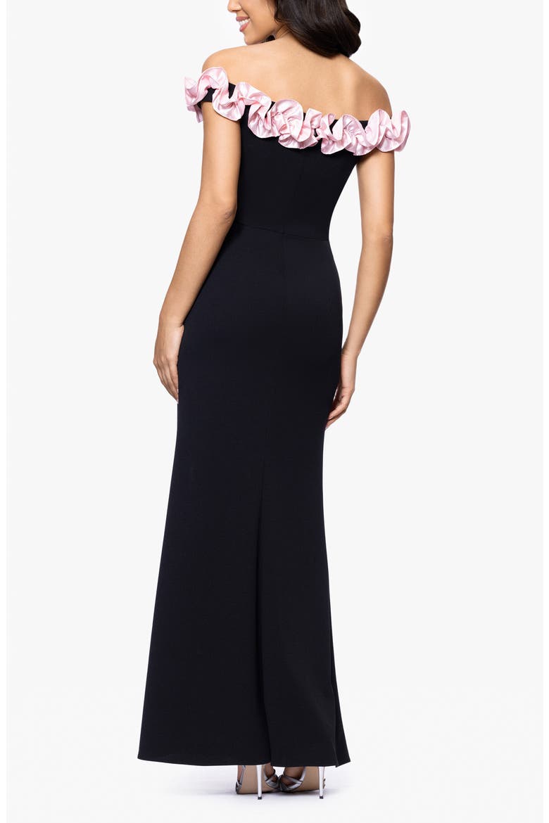 Off the Shoulder Scuba Crepe Gown, Alternate, color, BLACK/ PINK