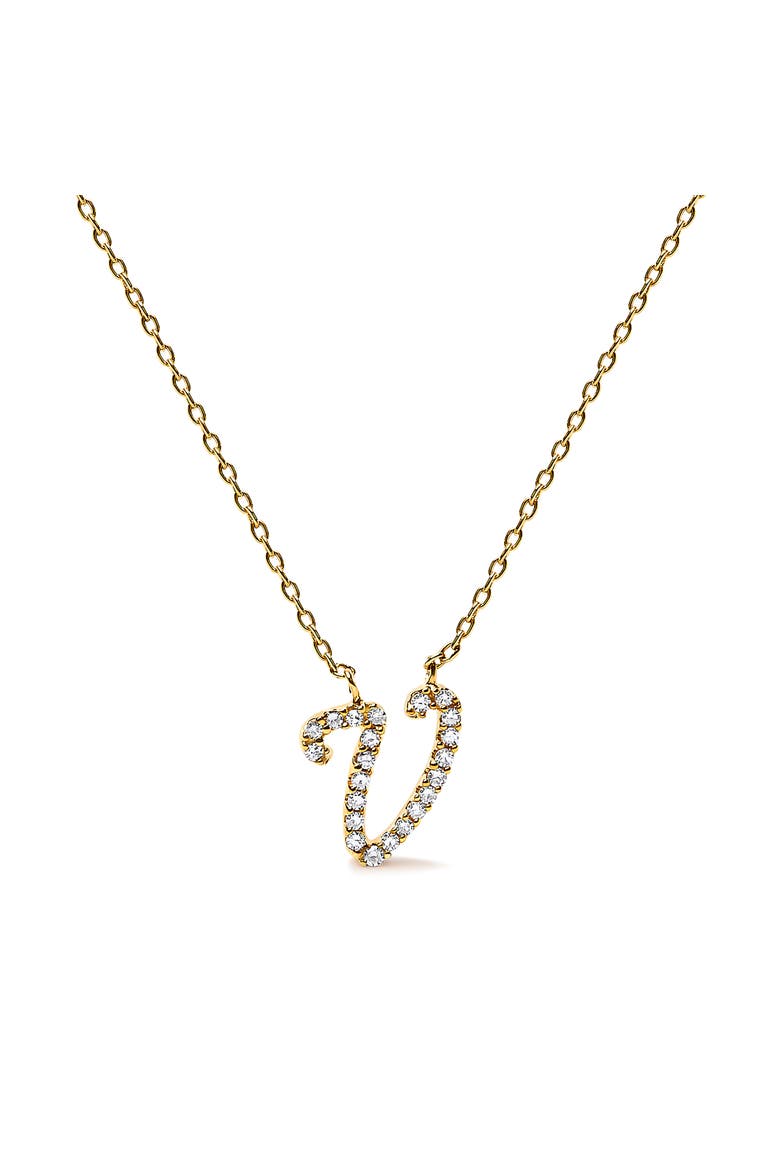14K Gold Diamond Accent "A-Z" Initial Script Style Pendant Necklace, Main, color, Yellow Gold | V