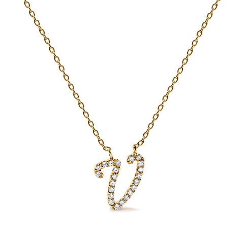 10K Gold Diamond Accent  A-Z Initial Script Style Pendant Necklace