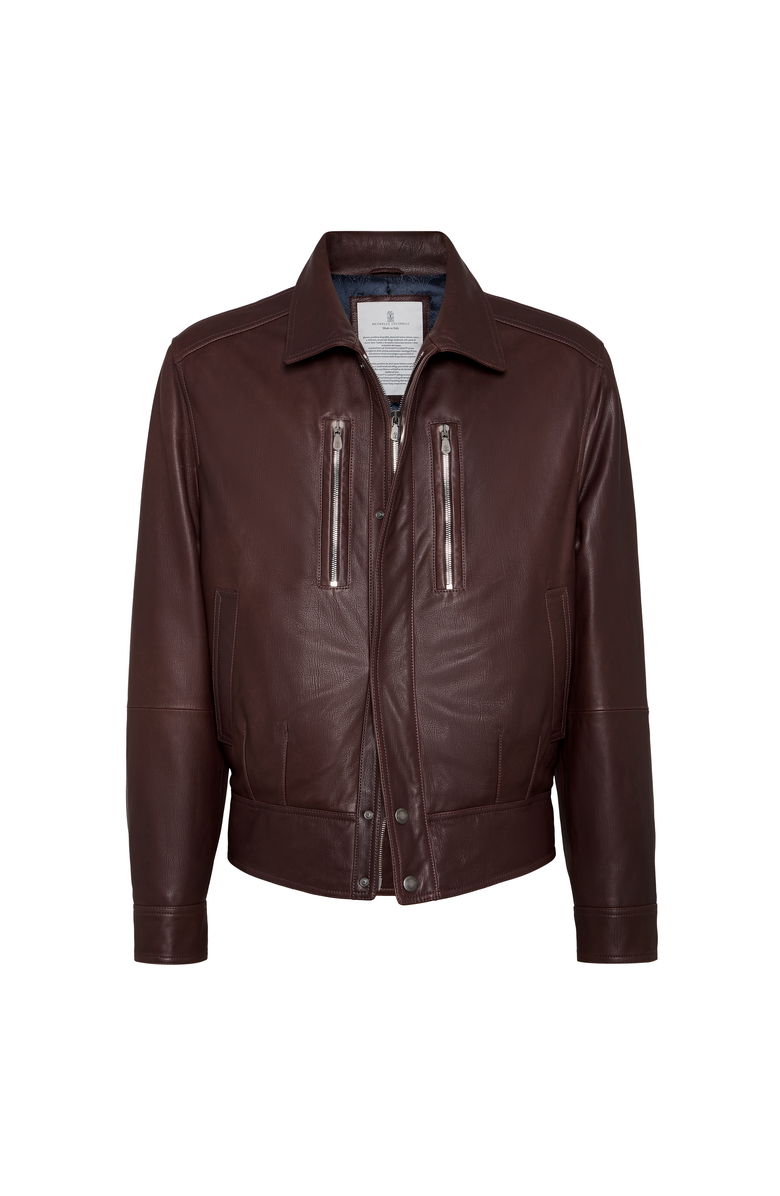 Brunello Cucinelli Nappa leather biker jacket, Main, color, Burgundy