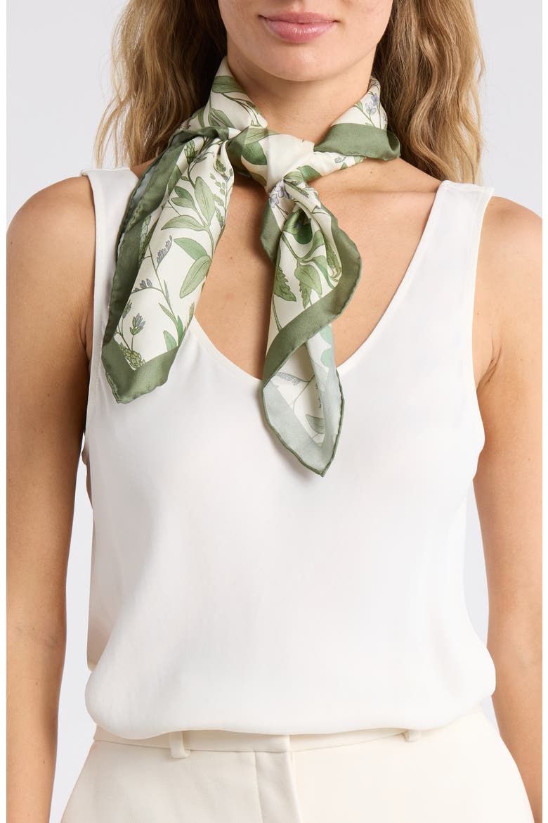 Floral Silk Twill Square Scarf, Main, color, GREEN