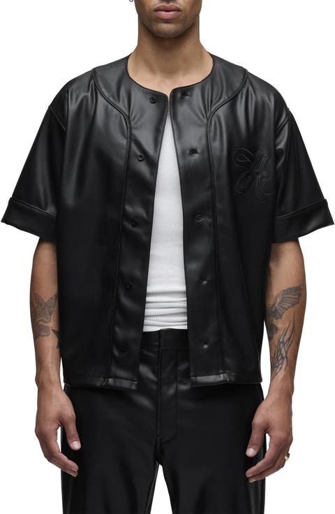Faux Leather Baseball Jersey