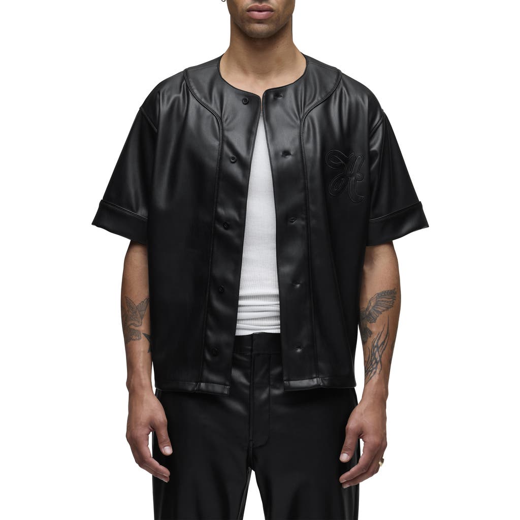 Hudson Jeans Faux Leather Baseball Jersey In Black