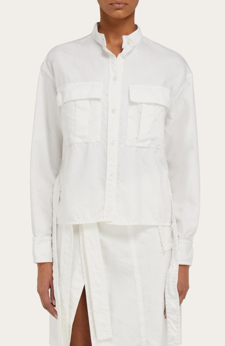FERRAGAMO Saharan Belted Cotton Blend Button-Up Shirt, Main, color, Mascarpone