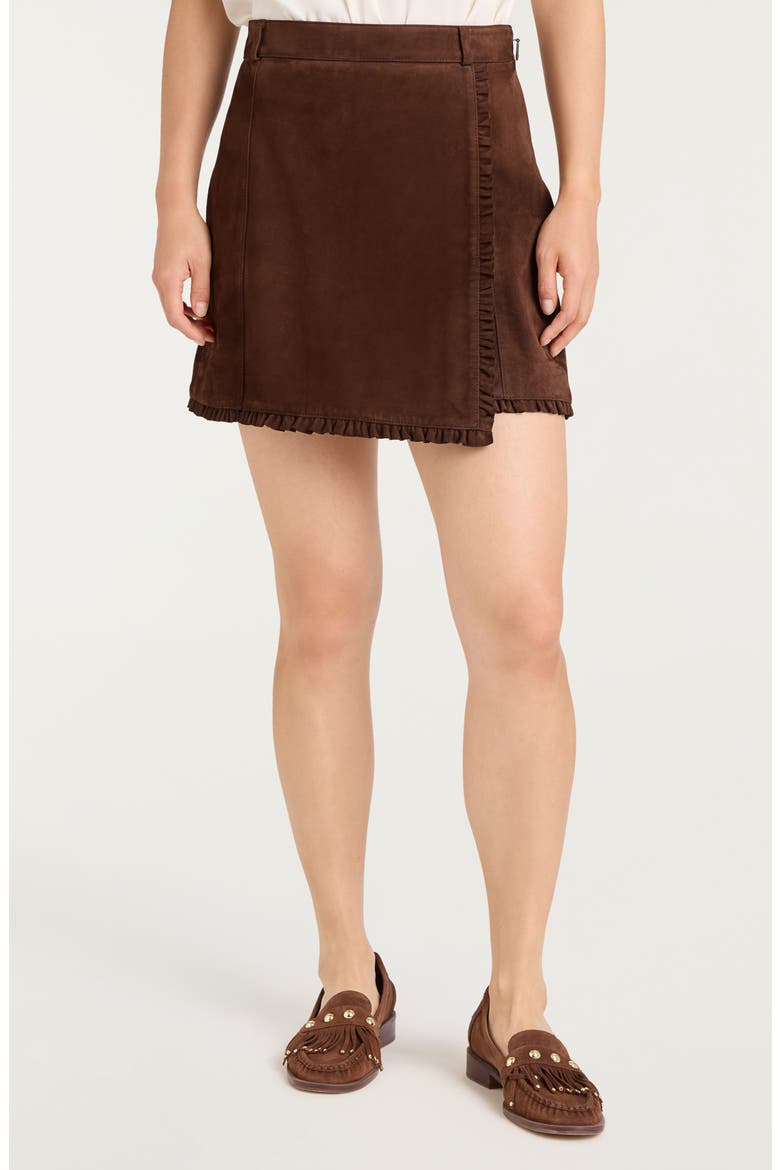 Scotlyn Faux Wrap Miniskirt, Main, color, DARK SEPIA