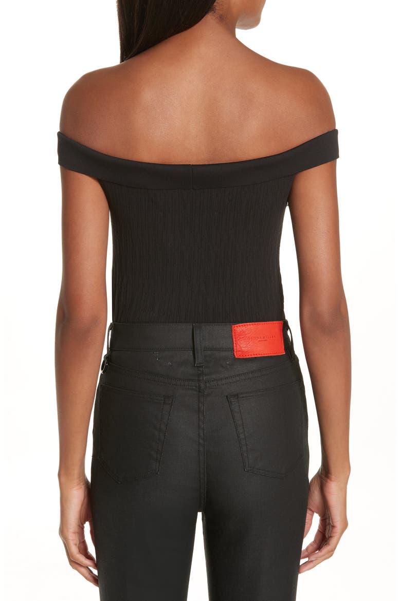 x Paramount Grease Ribbed Off the Shoulder Top (Nordstrom Exclusive), Alternate, color, DANNY BLACK