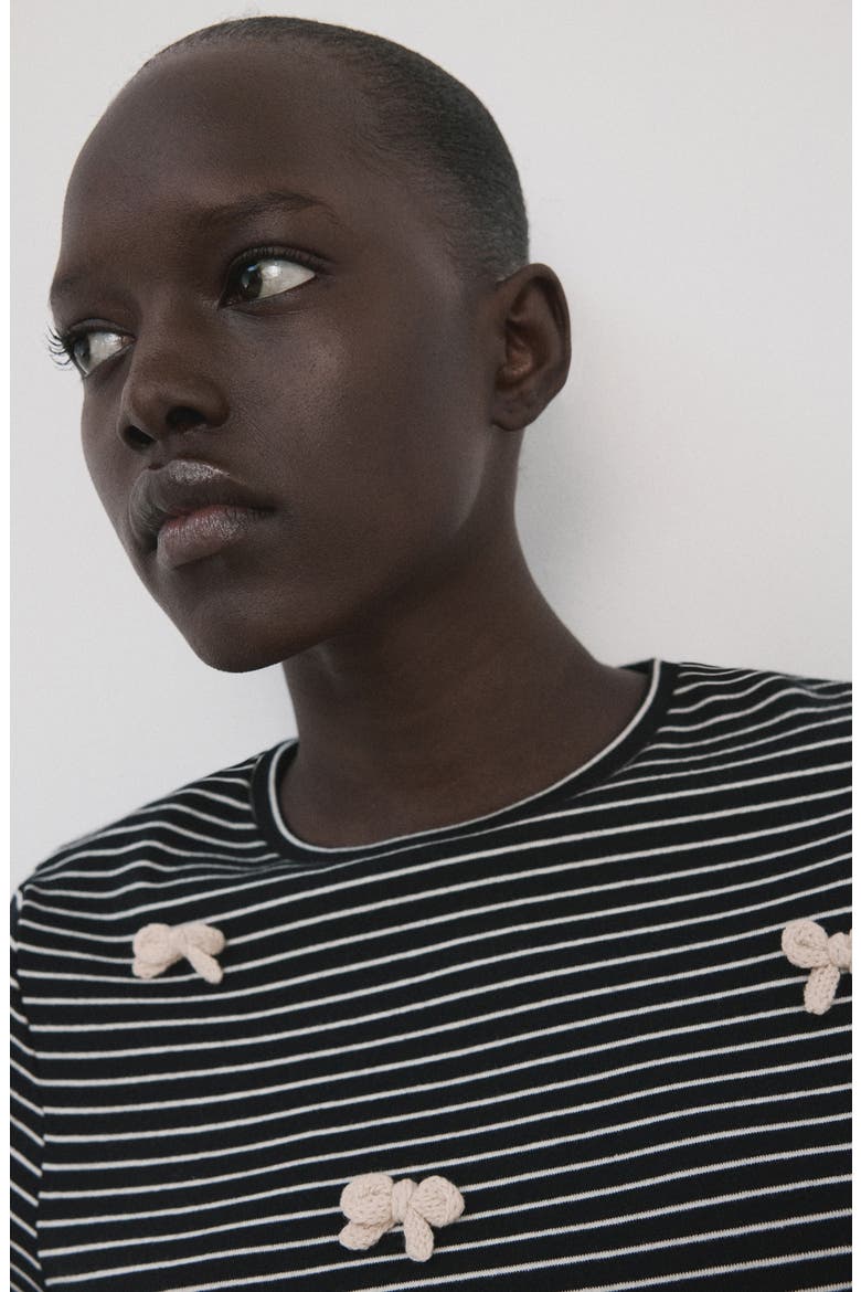 Stripe Bow Embellished T-Shirt, Alternate, color, NAVY