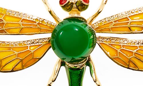 Kenneth Jay Lane Green Dragonfly Pin In Gold