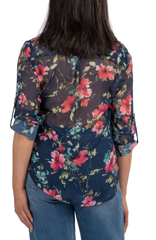 Kut From The Kloth Jasmine Chiffon Button-up Shirt In Potenza Navy Aqua