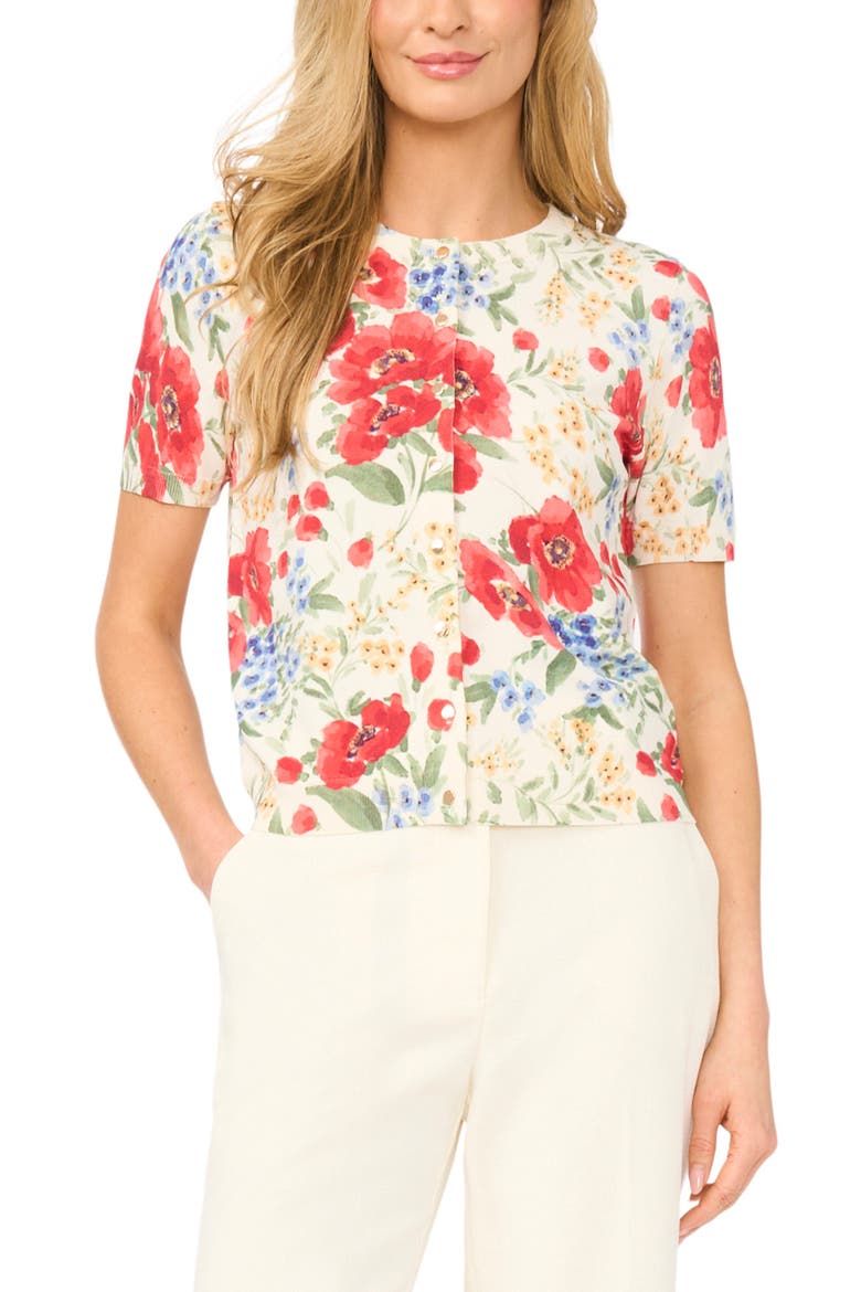 Reanna Floral Short Sleeve Cardigan, Main, color, NEW IVORY
