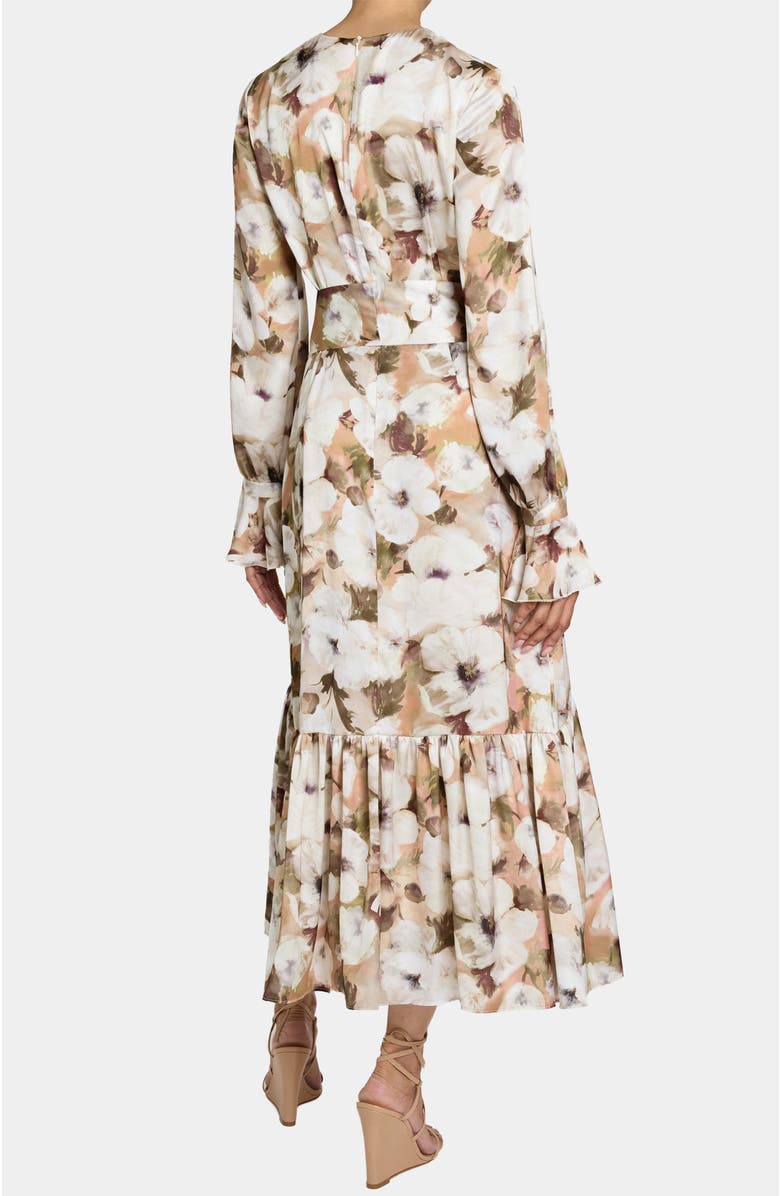 Santorelli Brea Long Sleeve Floral Midi Dress, Alternate, color, Peach Whip
