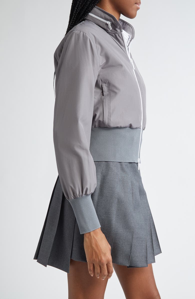 Thom Browne 4-Bar Rib Trim Crop Windbreaker, Alternate, color, 