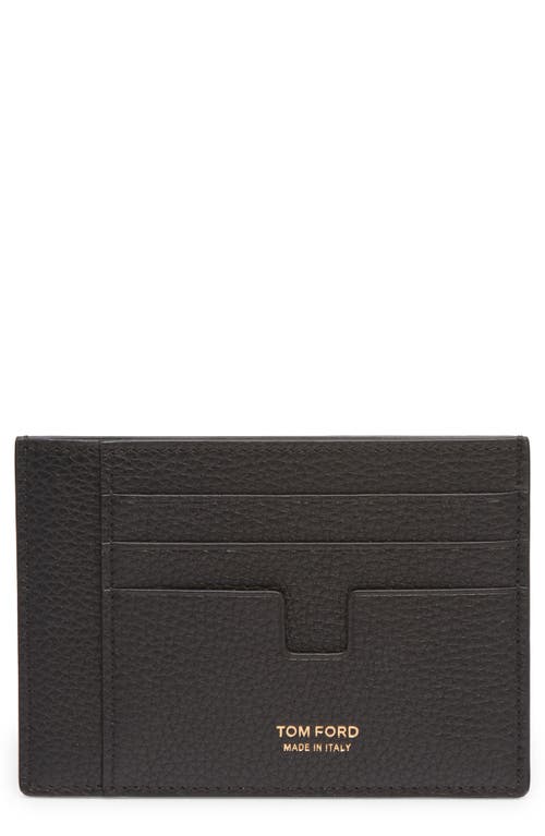 Tom Ford Large T-line Soft Grain Leather Card Holder In Black