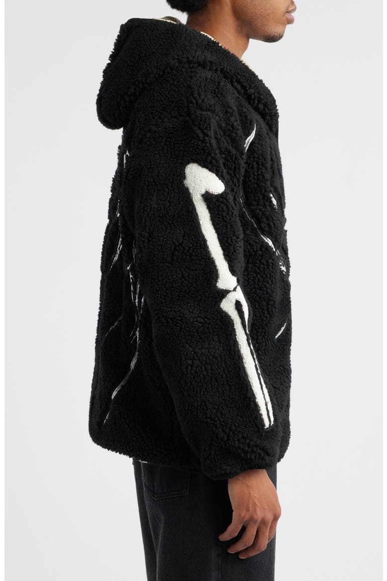 Nikkan Hagaki High Pile Fleece Zip Hoodie, Alternate, color, BLACK