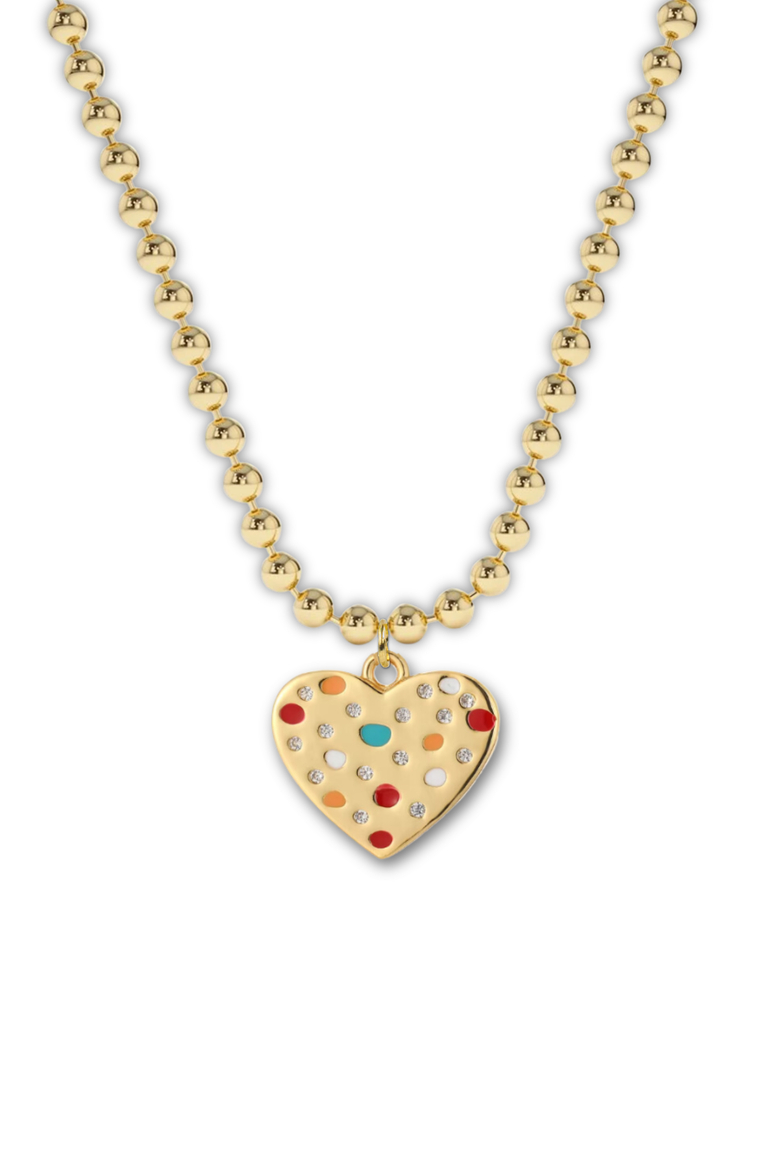Dotted Heart Charm Necklace in Gift Bottle, Alternate, color, Gold