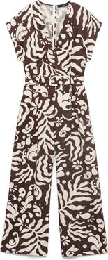 MANGO Print Wide Leg Linen Blend Jumpsuit