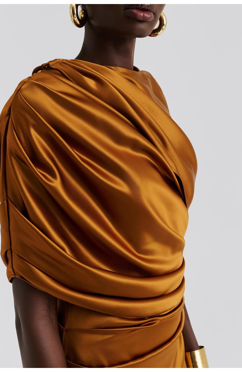 Malina Cassia Draped Fitted Maxi Dress, Alternate, color, Amber