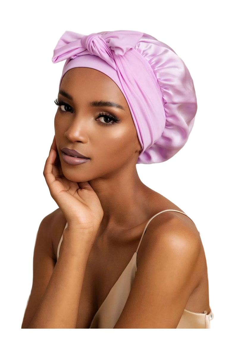 Pure Silk Bowknot Tie Bonnet, Main, color, Lavender