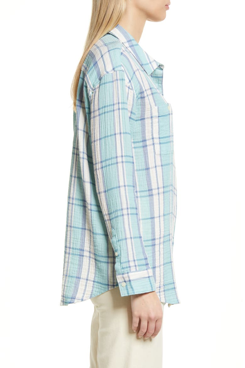 Cotton Gauze Button-Up Shirt, Alternate, color, TEAL NILE SOPHIA PLAID
