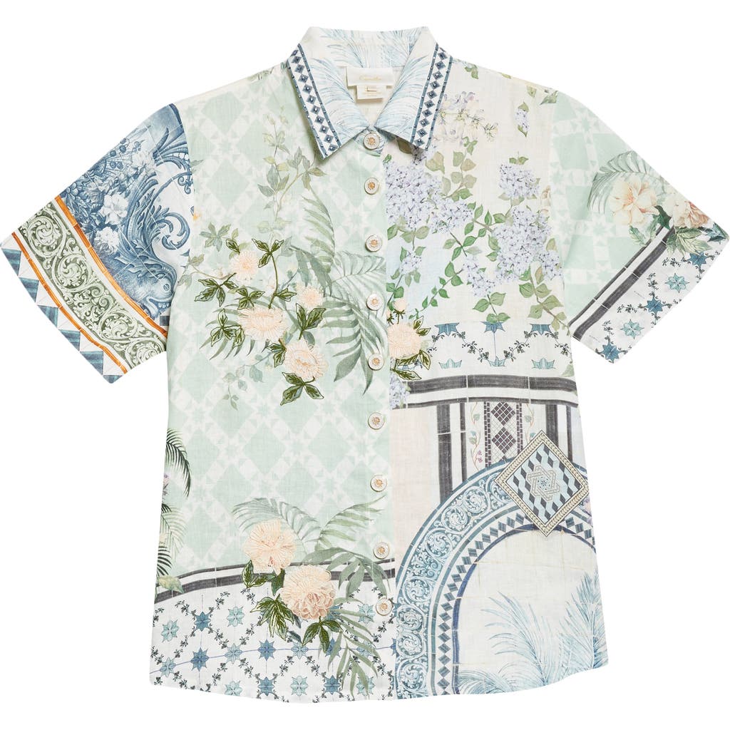 Camilla Classic Linen Button-up Shirt In Jardim Party