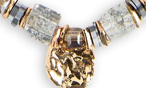 Saachi Grey Beaded Stretch Hammer Bracelet In Gold