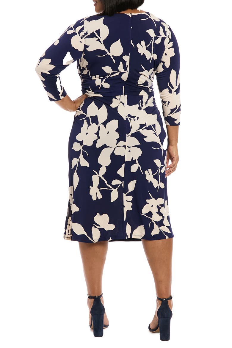 Ruched Long Sleeve Midi Dress, Alternate, color, NAVY/ CREAM