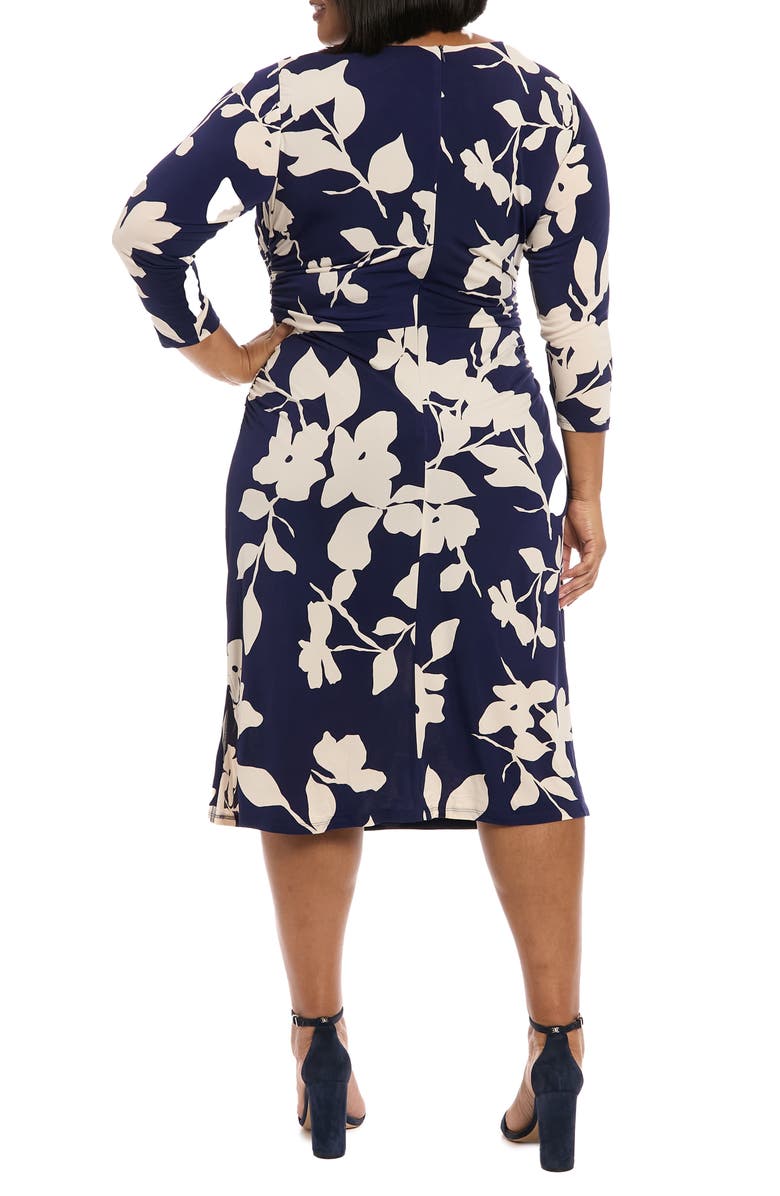 London Times Ruched Long Sleeve Midi Dress, Alternate, color, Navy/ Cream