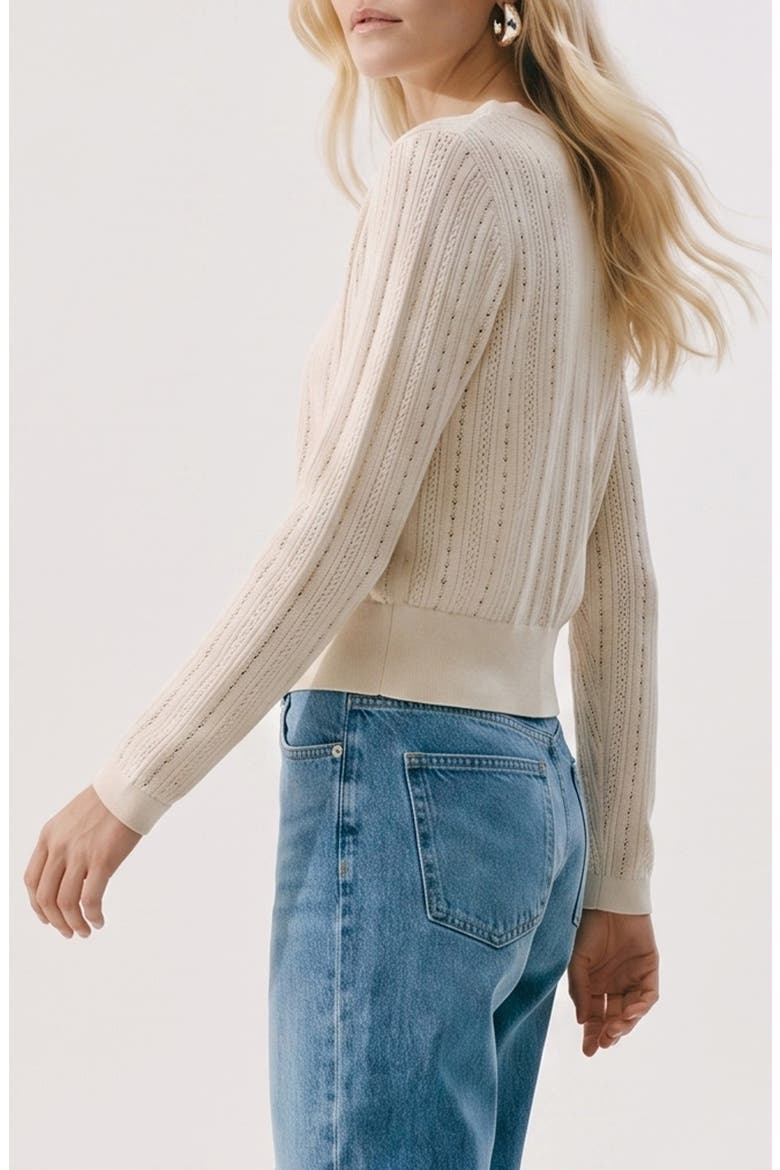 Sally Organic Cotton Pointelle Cardigan, Alternate, color, BIRCH