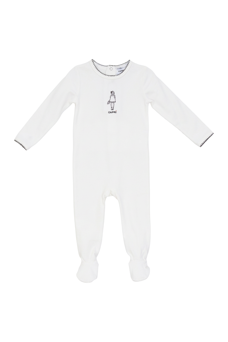 Capri Long Sleeve Footed Cotton Spandex Romper, Alternate, color, Cream
