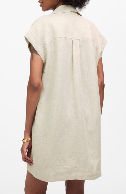 Madewell Short Sleeve Linen Utility Mini Shirtdress In Oat Color Linen