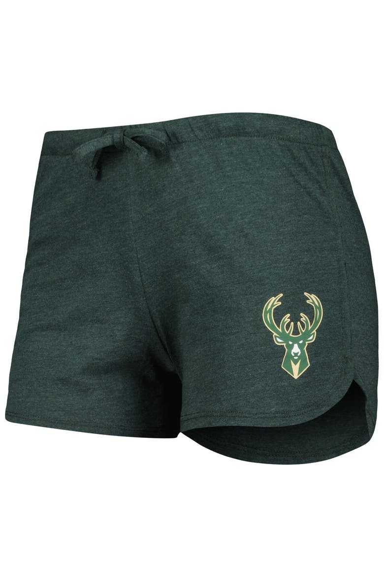 Women's Concepts Sport Heather Black/Heather Hunter Green Milwaukee Bucks Team Raglan Long Sleeve T-Shirt & Shorts Sleep Set, Alternate, color, Heather Black