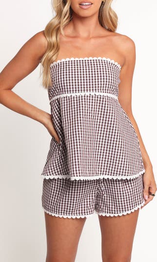 Kyle Gingham Strapless Top & Shorts Set