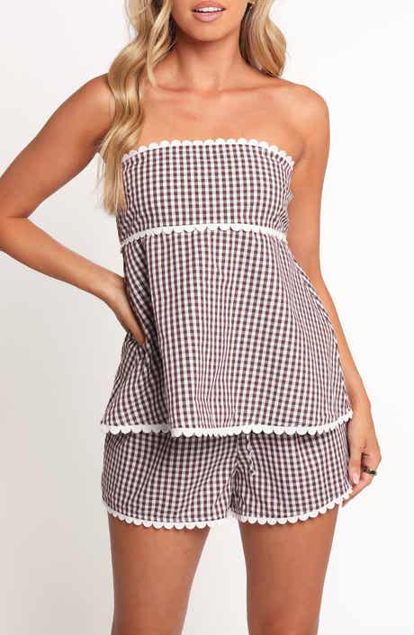 Petal & Pup Kyle Gingham Strapless Top & Shorts Set