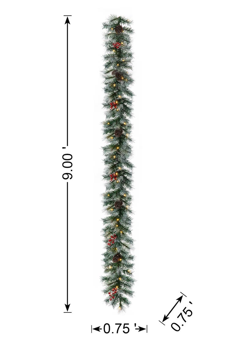 9ft Pre-Lit Artificial Christmas Garlands with Timer, Alternate, color, Flocked Green
