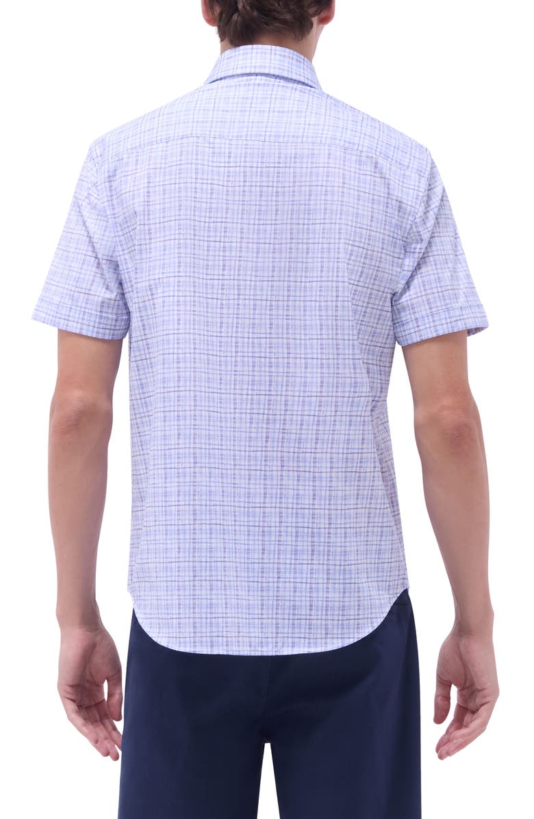 Bugatchi Miles OoohCotton<sup>®</sup> Plaid Short Sleeve Button-Up Shirt, Alternate, color, Air Blue
