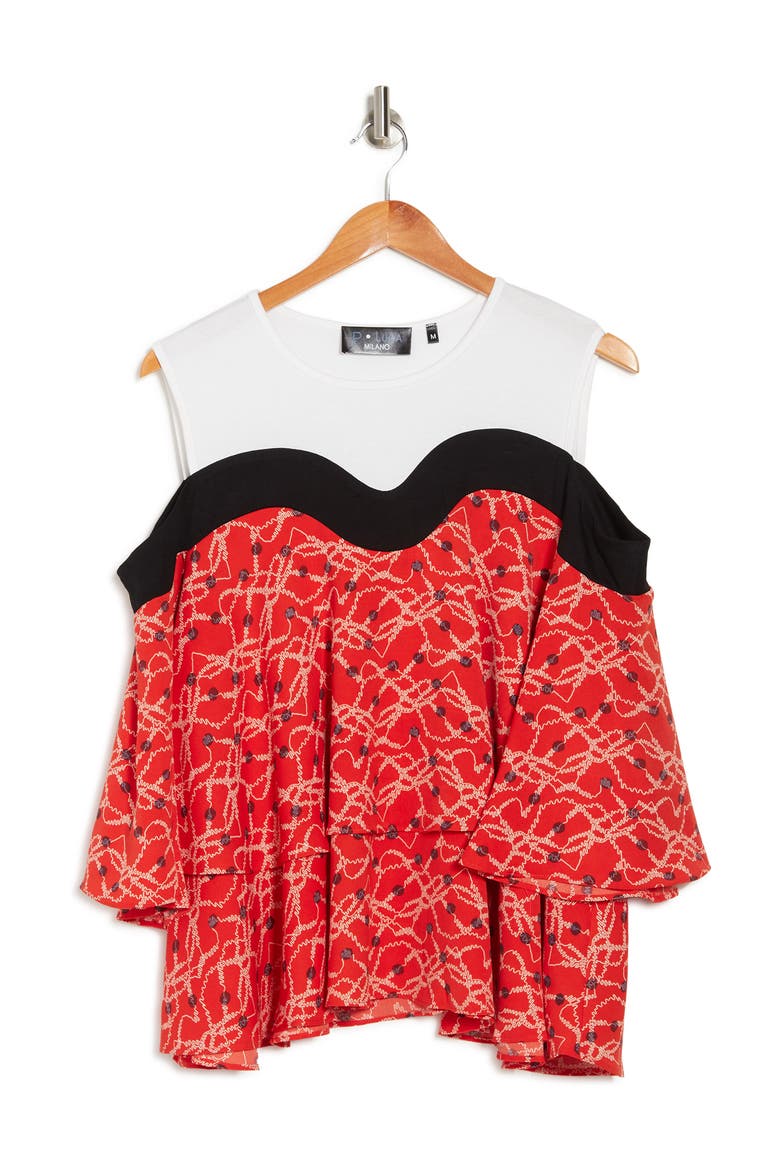 Mix Media Cutout Shoulder Top, Alternate, color, CORAL ORANGE