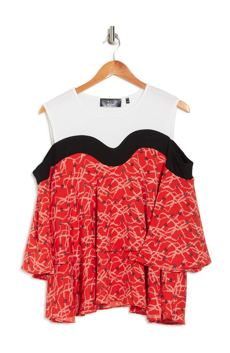 PATRIZIA LUCA Mix Media Cutout Shoulder Top, Alternate, color, Coral Orange