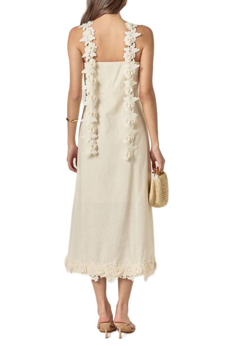 Flower Strap Sleeveless Linen Midi Dress, Alternate, color, CREAM