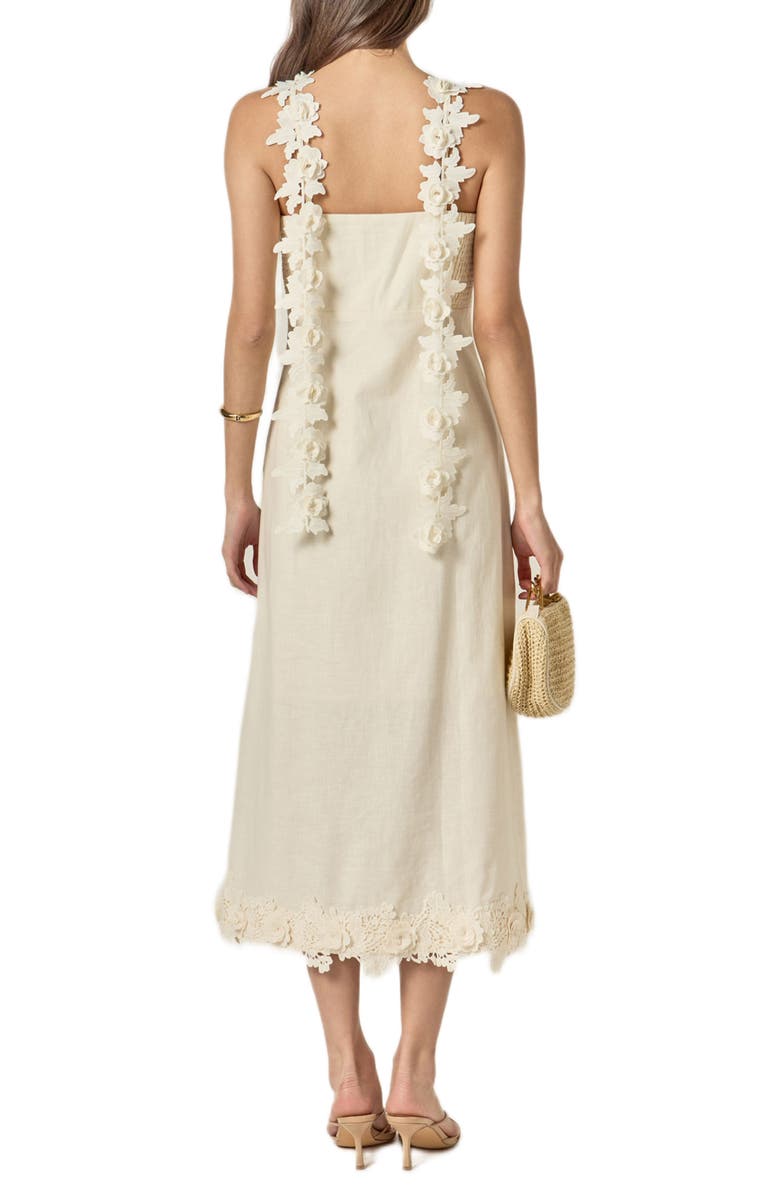 English Factory Flower Strap Sleeveless Linen Midi Dress, Alternate, color, Cream